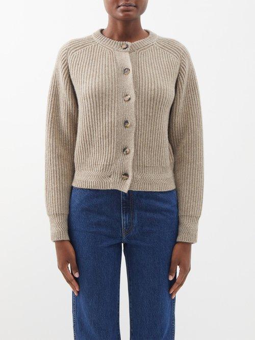Khaite - Michaela Ribbed Cashmere Cardigan - Womens - Beige Grey