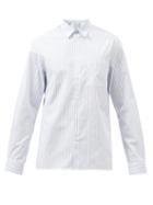 Another Aspect - Patch-pocket Striped Organic-cotton Shirt - Mens - Light Blue