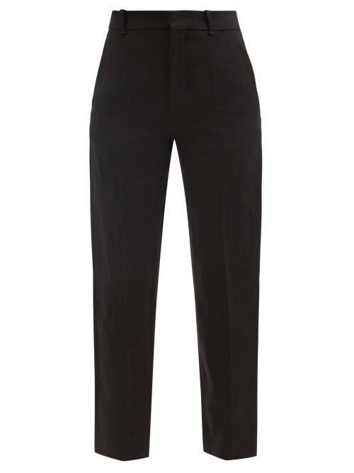 Chlo - Cropped Panama-linen Tailored Trousers - Womens - Black