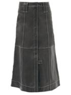 Matchesfashion.com Ganni - Slit-hem Topstitched Leather Midi Skirt - Womens - Black