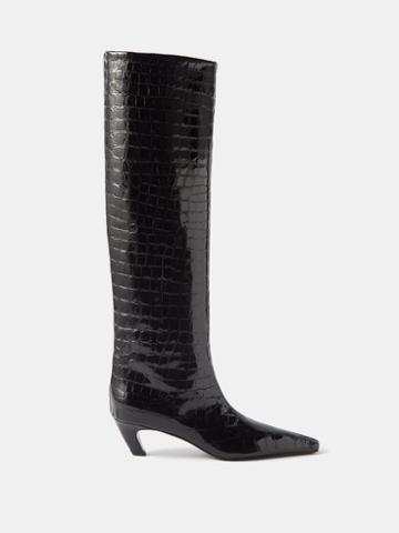 Khaite - Davis 50 Croc-embossed Leather Knee-high Boots - Womens - Black