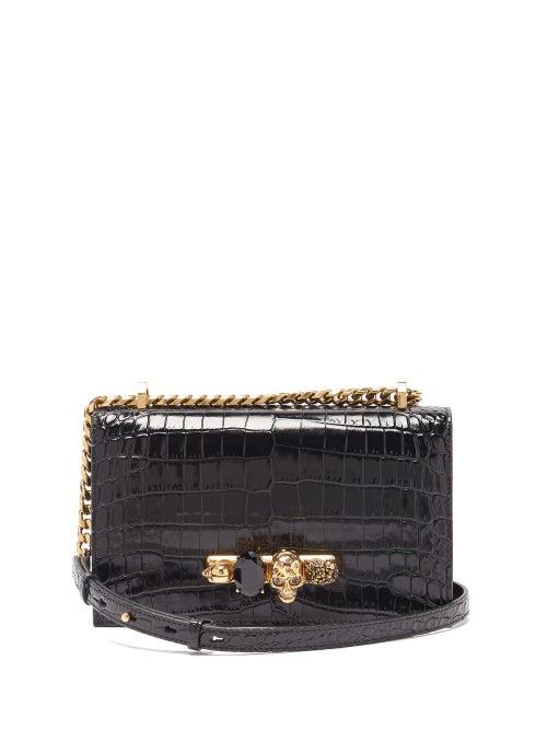 Matchesfashion.com Alexander Mcqueen - Knuckle Crocodile-effect Leather Cross-body Bag - Womens - Black Multi