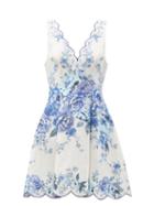 Ladies Beachwear Zimmermann - Aliane Scalloped Floral-print Mini Dress - Womens - Blue White