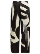 Matchesfashion.com Pleats Please Issey Miyake - Pleated Cropped Wide Leg Trousers - Womens - Black White