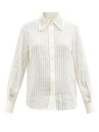 Chlo - Latticed-collar Striped Cotton-blend Voile Blouse - Womens - Cream