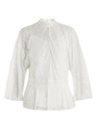 Matchesfashion.com Muveil - Peplum Hem Floral Embroidered Silk Blouse - Womens - Cream