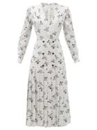 Matchesfashion.com Alessandra Rich - Bow And Dot Print Pleated Skirt Silk Dress - Womens - White Black