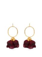 Matchesfashion.com Elise Tsikis - Natura Silk Flower Gold Plated Brass Hoop Earrings - Womens - Red