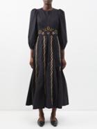Rhode - Eunice Embroidered Cotton Midi Dress - Womens - Black Multi