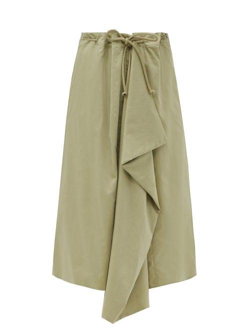 Matchesfashion.com Lemaire - Draped Cotton-blend Poplin Midi Skirt - Womens - Light Green