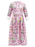 Matchesfashion.com Marni - Tie Front Doodle Print Silk Midi Dress - Womens - Pink Multi