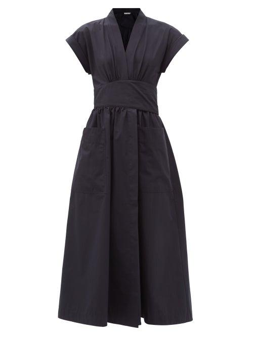 Matchesfashion.com Three Graces London - Clarissa V-neck Cotton Wrap Dress - Womens - Navy