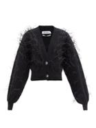 Matchesfashion.com The Attico - Ostrich Feather-trimmed Lambswool Cardigan - Womens - Black