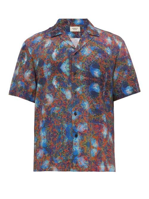 Matchesfashion.com Everest Isles - Oil Spill Print Poplin Shirt - Mens - Blue