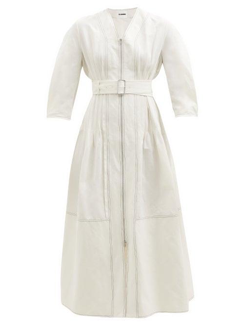 Jil Sander - Pintucked Cotton-blend Ripstop Midi Dress - Womens - White