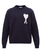 Matchesfashion.com Ami - Oversized Logo Intarsia Merino Wool Sweater - Mens - Navy