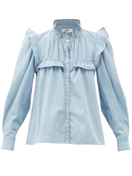 Matchesfashion.com Isabel Marant Toile - Idety Ruffle-trimmed Denim Blouse - Womens - Light Blue