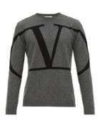 Matchesfashion.com Valentino - Intarsia Logo Cashmere Sweater - Mens - Grey