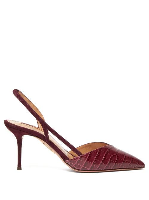 Matchesfashion.com Aquazzura - Salome 75 Suede Slingback Pumps - Womens - Burgundy