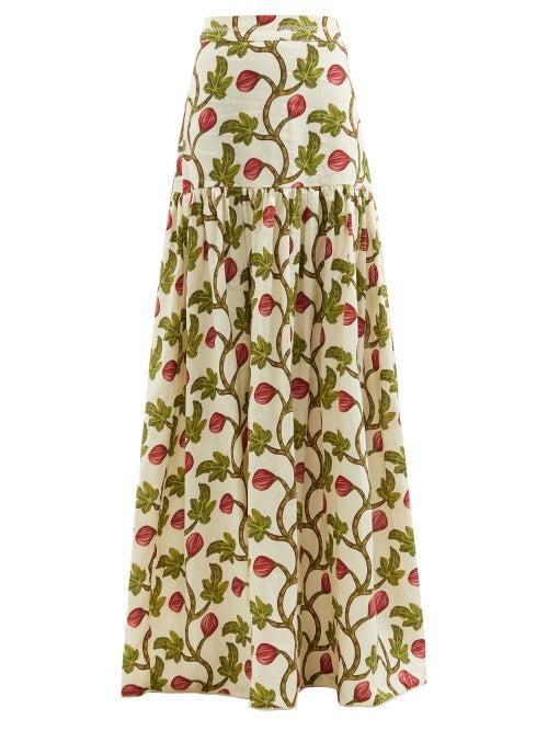Agua By Agua Bendita - Margarita Fig-print Linen Maxi Skirt - Womens - Red Print
