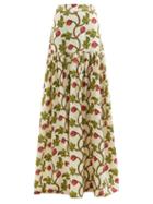 Agua By Agua Bendita - Margarita Fig-print Linen Maxi Skirt - Womens - Red Print
