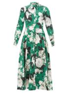 Matchesfashion.com Erdem - Josianne Rose-print Cotton-poplin Shirt Dress - Womens - Green White