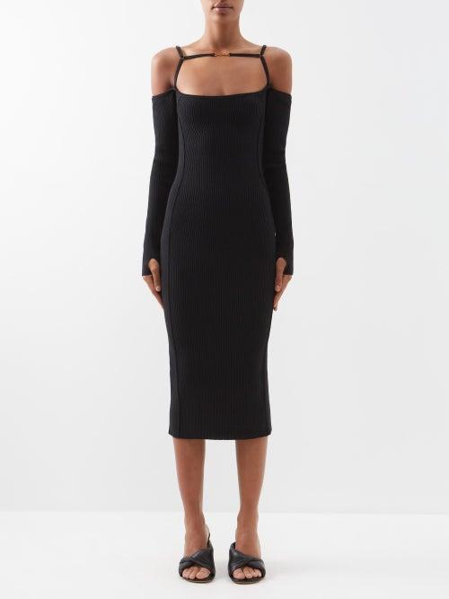 Jacquemus - Sierra Off-the-shoulder Jersey Midi Dress - Womens - Black