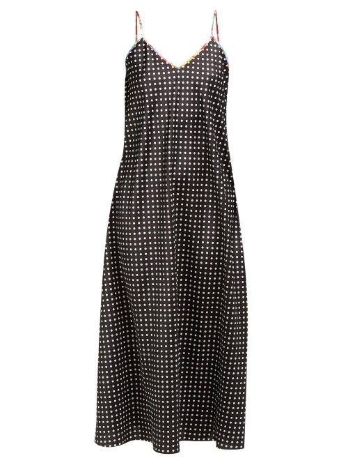 Matchesfashion.com Racil - X Aquazzura Geiko Polka Dot Satin Slip Dress - Womens - Black White