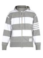Matchesfashion.com Thom Browne - Striped Hooded Cotton Sweatshirt - Mens - Light Grey