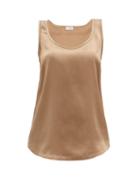 Matchesfashion.com Brunello Cucinelli - Crystal-embellished Silk-blend Satin Camisole - Womens - Camel