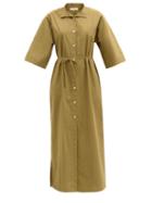 Matchesfashion.com Frame - Side-slit Cotton-poplin Shirt Dress - Womens - Khaki