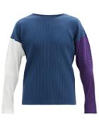 Matchesfashion.com Homme Pliss Issey Miyake - Colour-block Pleated Long-sleeved T-shirt - Mens - Navy Multi
