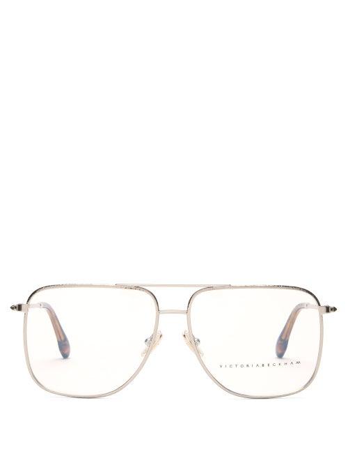 Matchesfashion.com Victoria Beckham - Aviator Hammered-metal Glasses - Womens - Silver