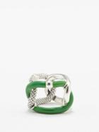 Bottega Veneta - Intreccio Chain Enamelled Sterling-silver Ring - Womens - Green Silver
