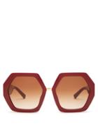 Matchesfashion.com Valentino - Oversized Hexagonal Acetate Sunglasses - Womens - Red