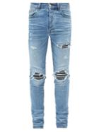 Matchesfashion.com Amiri - Mx1 Leather-panelled Distressed Skinny-fit Jeans - Mens - Blue