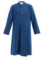 Matchesfashion.com 11.11 / Eleven Eleven - Embroidered Cotton-khadi Longline Jacket - Mens - Navy
