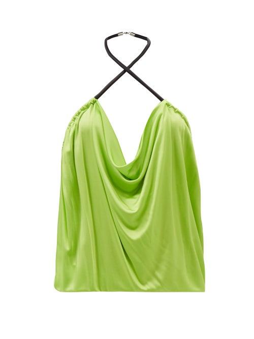 The Attico - Pauline Draped Jersey Halterneck Top - Womens - Green