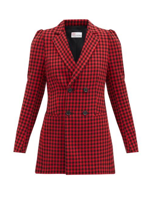 Matchesfashion.com Redvalentino - Double-breasted Houndstooth Jacket - Womens - Red