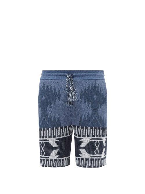Alanui - Geometric-jacquard Cotton-blend Shorts - Mens - Blue
