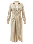 Dodo Bar Or - Joelle Gathered Sequinned-jersey Midi Dress - Womens - Light Gold