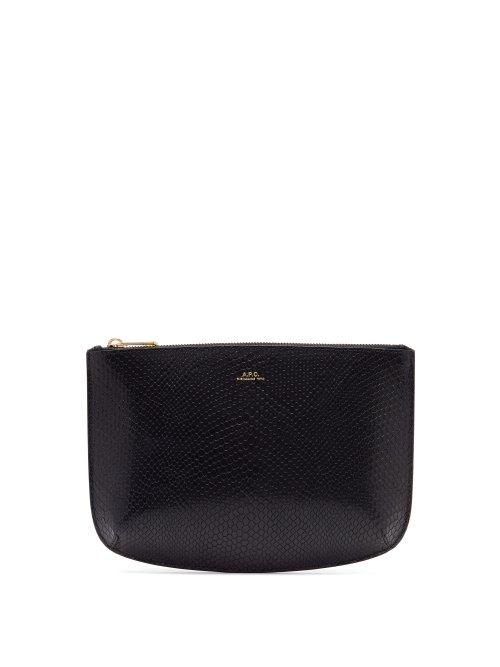 Matchesfashion.com A.p.c. - Sarah Snakeskin Effect Leather Pouch - Womens - Dark Blue