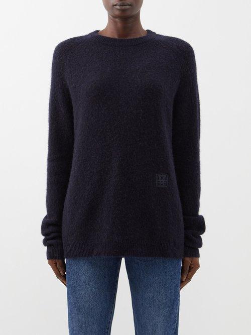 Toteme - Monogram-embroidered Wool-blend Sweater - Womens - Navy