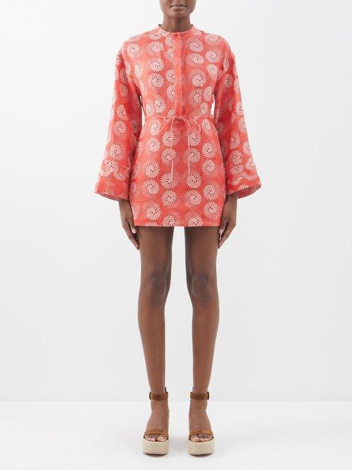 Staud - Karlee Printed Linen Mini Skirt Dress - Womens - Red Print