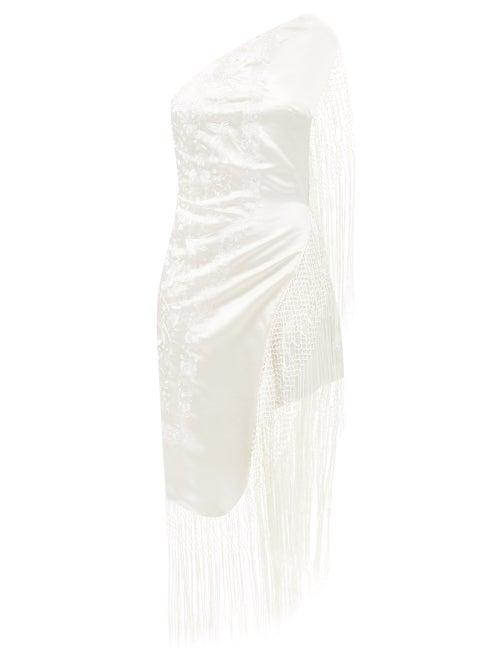 Conner Ives - Floral-embroidered Upcycled Silk Shawl Dress - Womens - Ivory Multi