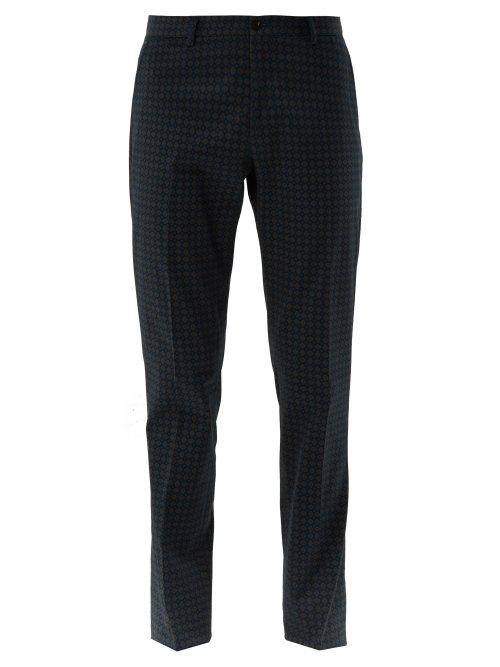 Matchesfashion.com Etro - Mosaic Print Cotton Blend Slim Leg Trousers - Mens - Blue Multi