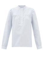 A.p.c. - Loula Stand-collar Striped Cotton-oxford Blouse - Womens - Light Blue