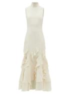 16arlington - Lanao Ruffled Crepe Maxi Dress - Womens - Ivory
