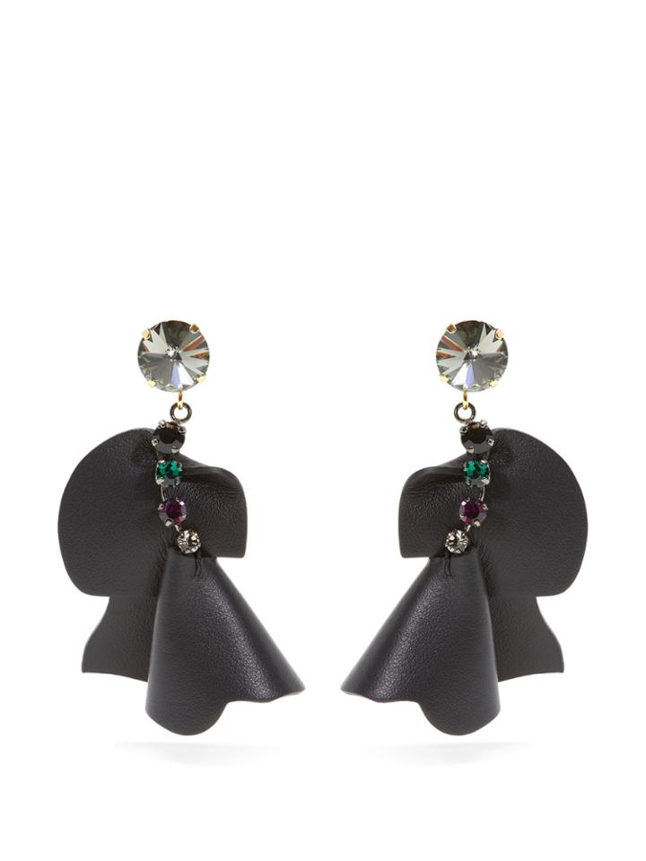 Marni Leather And Crystal-embellished Drop Earrings