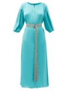 Ladies Rtw Carl Kapp - Raja Ampat Belted Satin Maxi Dress - Womens - Mid Blue